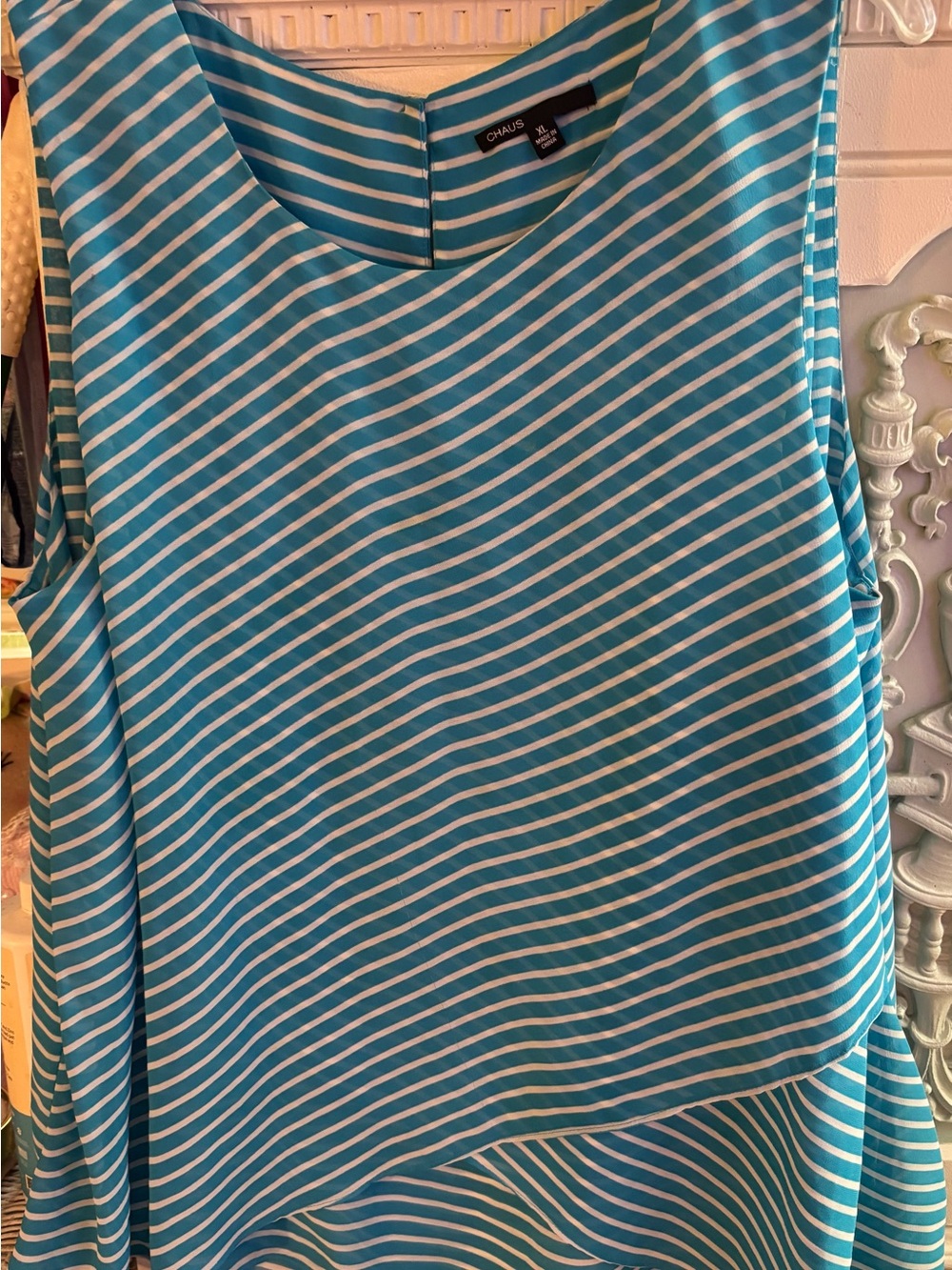 Chaus Teal and White Striped Sleeveless Tank